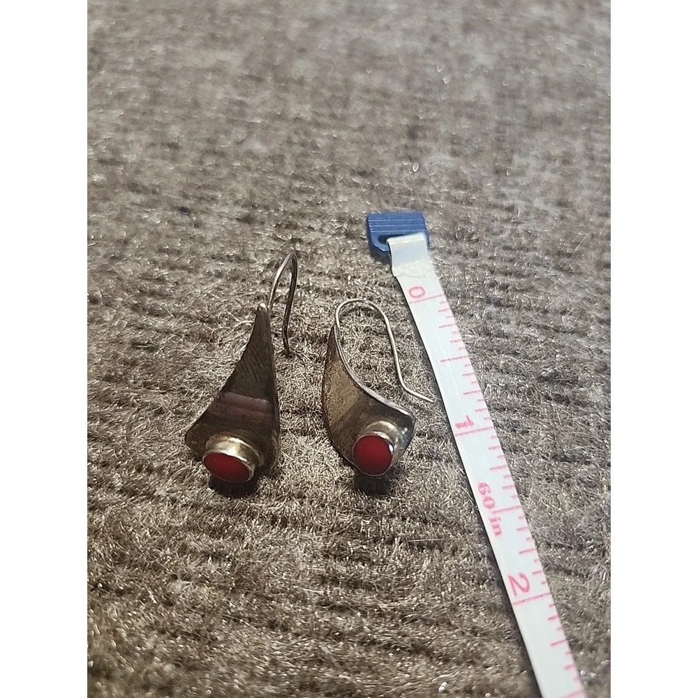 sterling silver earrings With Red Coral Stone‎